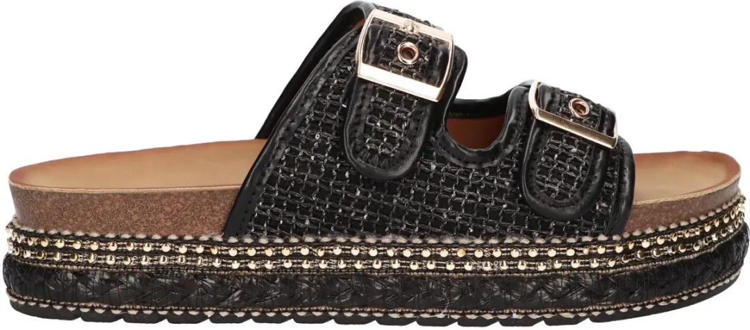 La Strada Platform Slipper Zwart Textiel