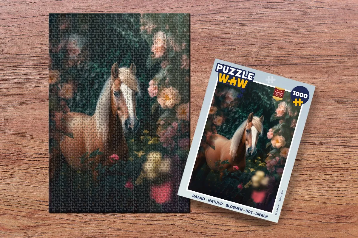 PuzzleWow Paard Natuur Bloemen Bos Dieren Legpuzzel 1000 Stuks - Multicolor