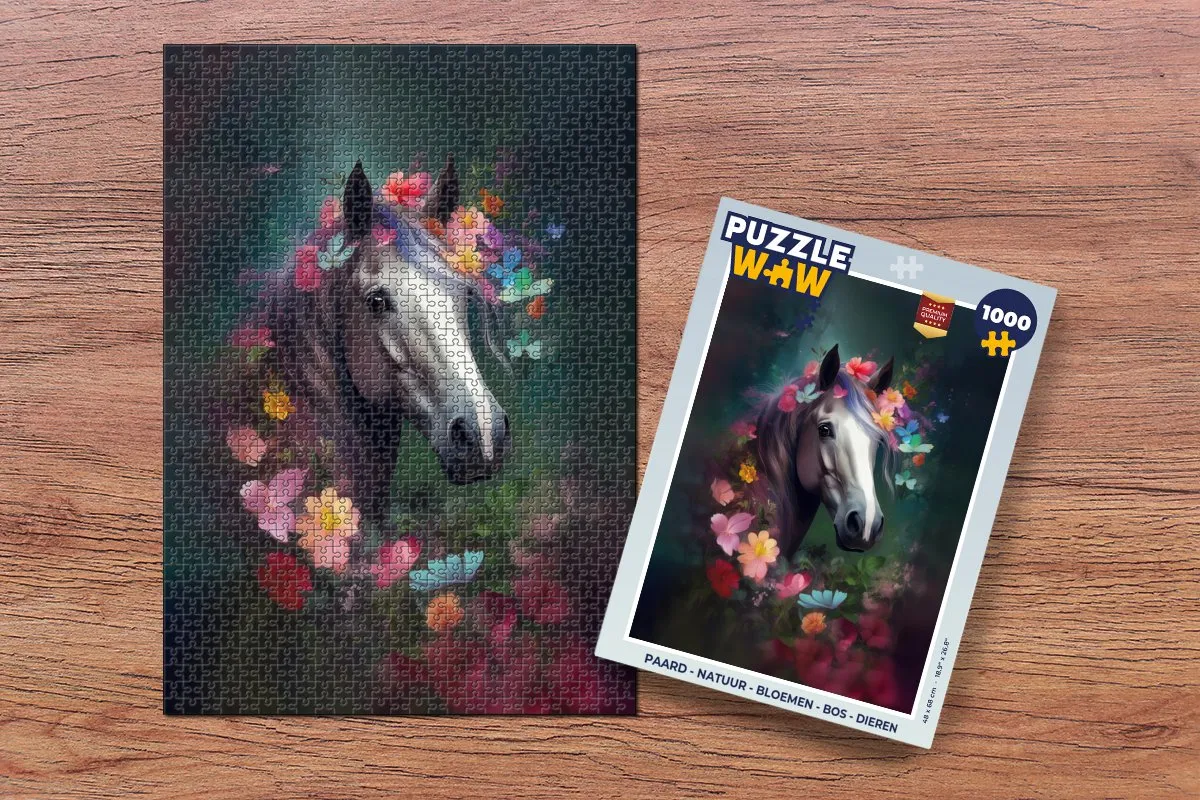 PuzzleWow Paard Natuur Bloemen Bos Dieren Legpuzzel 1000 Stuks - Multicolor