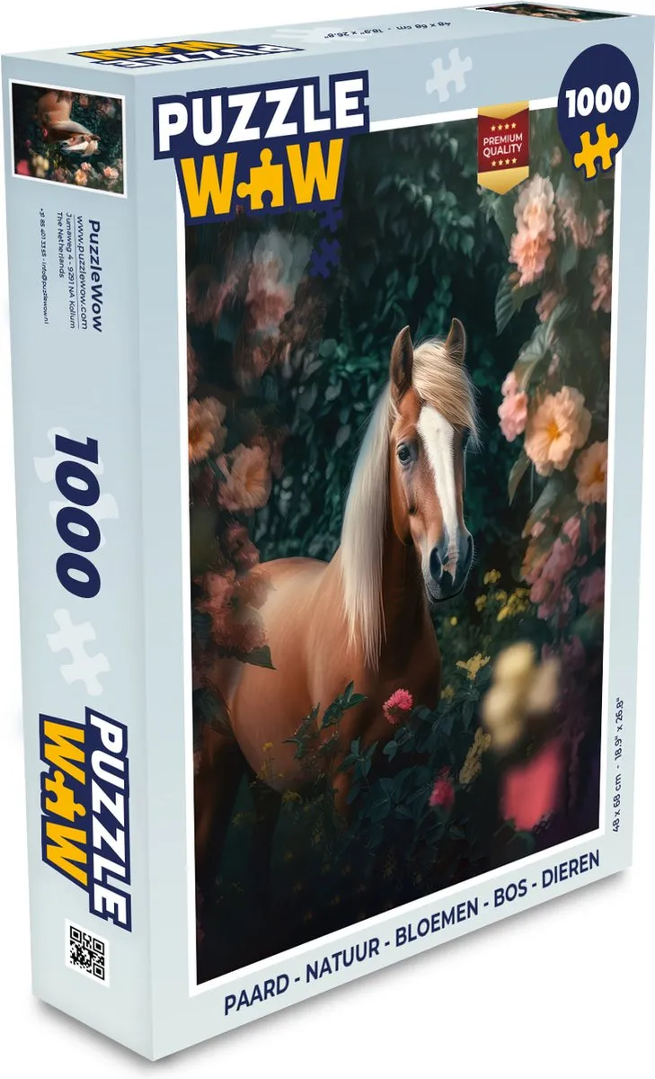PuzzleWow Paard Natuur Bloemen Bos Dieren Legpuzzel 1000 Stuks - Multicolor