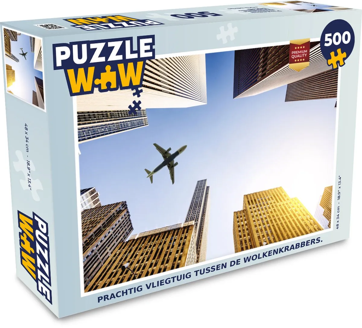 PuzzleWow Legpuzzel 500 Stuks Multicolor - Puzzel Vliegtuig tussen Wolkenkrabbers