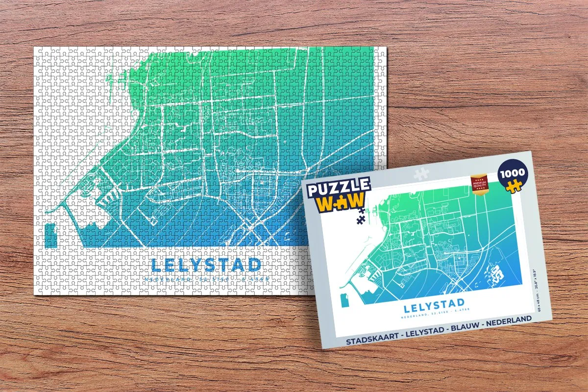 PuzzleWow Stadskaart Lelystad Legpuzzel 1000 Stuks - Multicolor