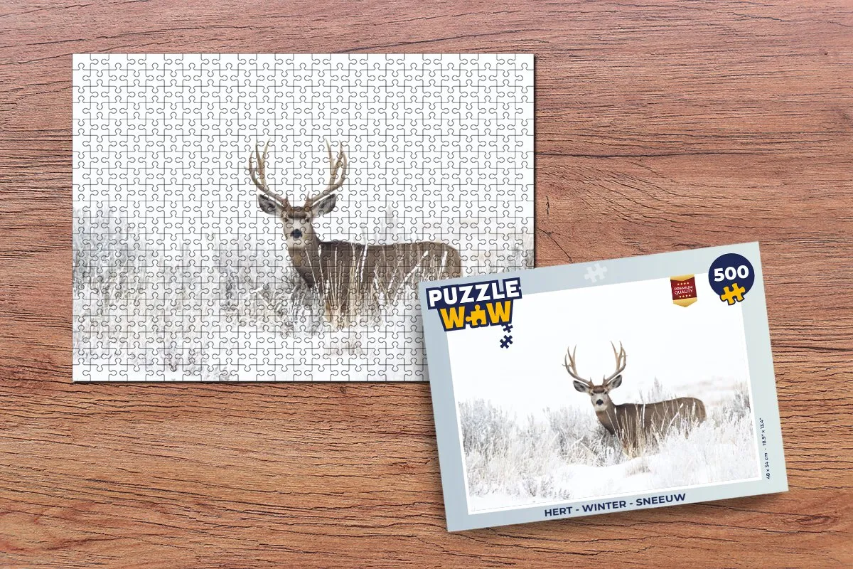PuzzleWow Hert Winter Sneeuw Dieren Legpuzzel 500 Stuks - Multicolor