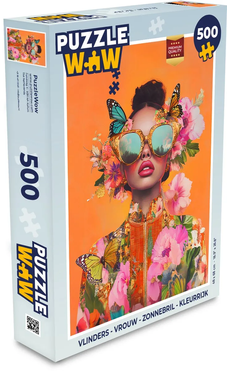 PuzzleWow Vlinders Zonnebril Legpuzzel 500 Stuks - Vrouw