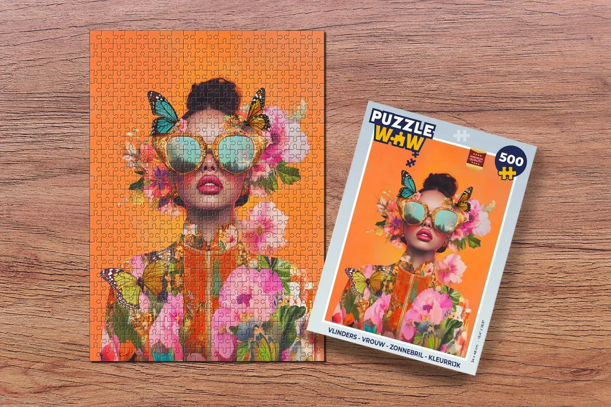 PuzzleWow Vlinders Zonnebril Legpuzzel 500 Stuks - Vrouw