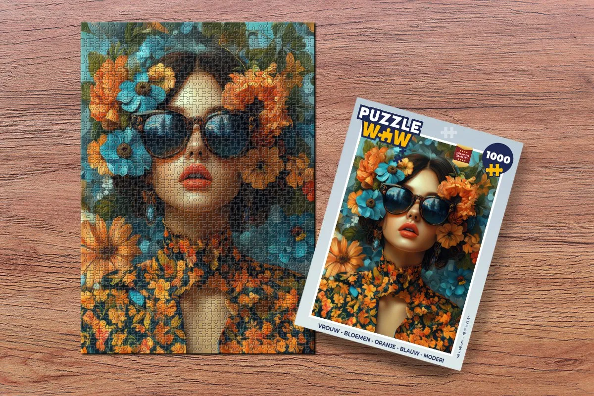 PuzzleWow Bloemen Legpuzzel 1000 Stuks - Oranje/Blauw