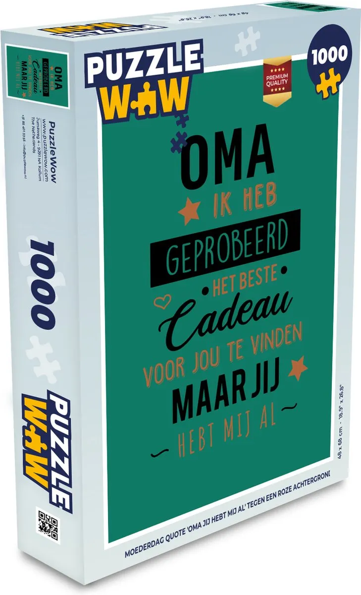 PuzzleWow Oma Jij Hebt Mij Al Legpuzzel 1000 Stuks
