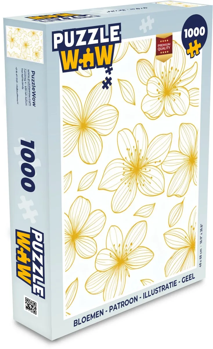 PuzzleWow Bloemen Legpuzzel 1000 Stukjes - Geel Patroon