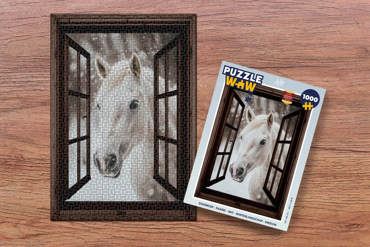 PuzzleWow Doorkijk Paard Legpuzzel 1000 Stuks - Winterlandschap