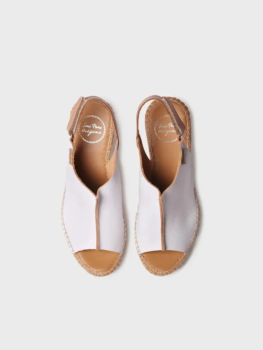 Dames leren espadrille met sleehak en klittenbandsluiting