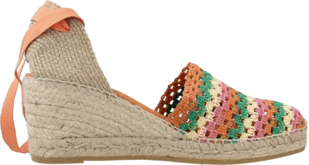 Espadrille met sleehak voor dames in veelkleurig gehaakt patroon