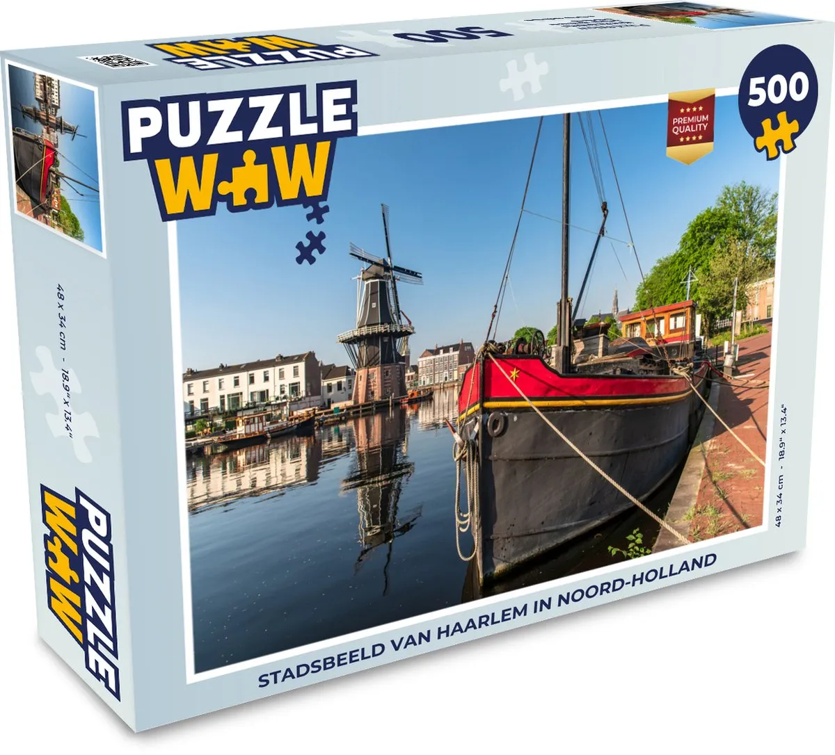 PuzzleWow Haarlem Boot Molen Legpuzzel 500 Stuks - Multicolor