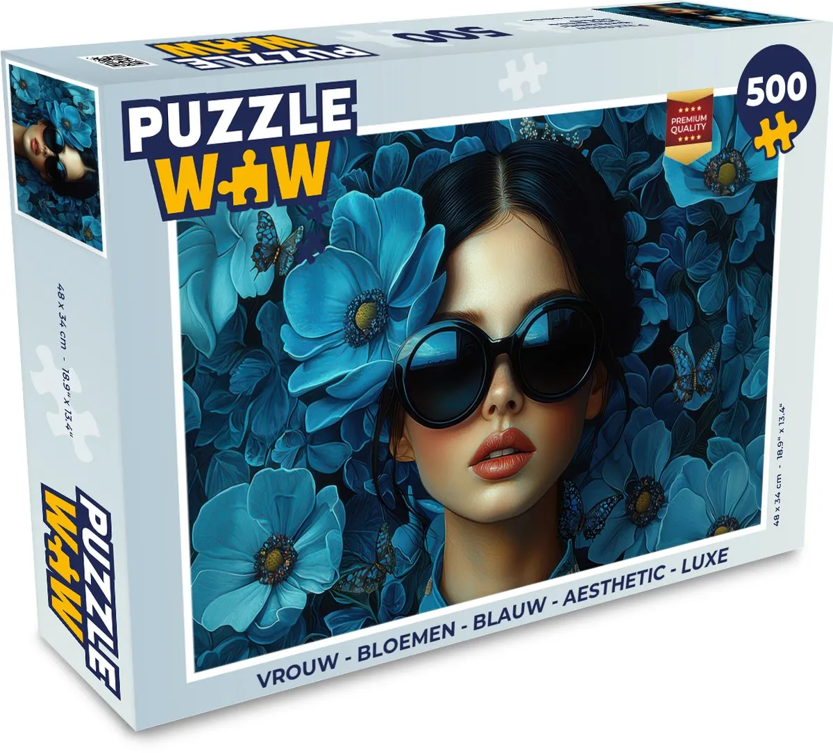PuzzleWow Vrouw Bloemen Legpuzzel 500 Stuks - Blauw