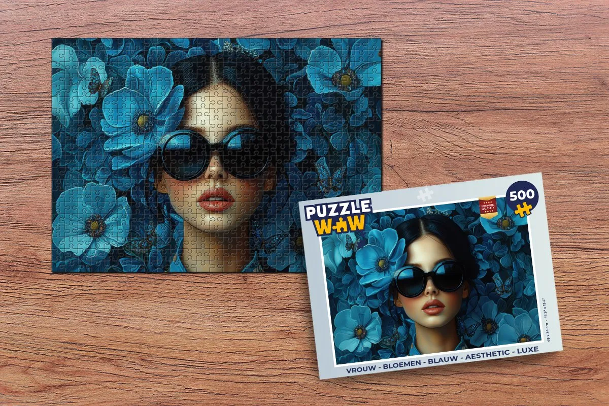 PuzzleWow Vrouw Bloemen Legpuzzel 500 Stuks - Blauw