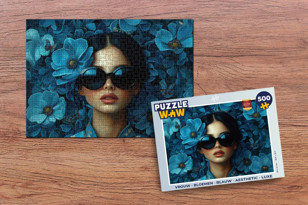 PuzzleWow Vrouw Bloemen Legpuzzel 500 Stuks - Blauw