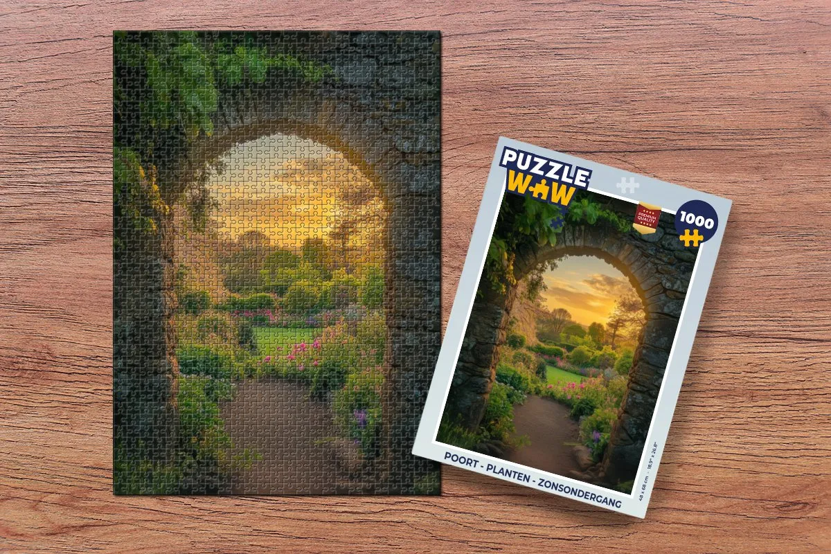 PuzzleWow Poort - Planten Legpuzzel 1000 Stuks - Zonsondergang