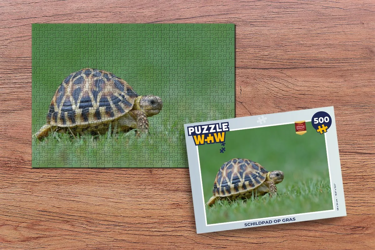 PuzzleWow Schildpad op gras Legpuzzel 500 Stuks - Multicolor