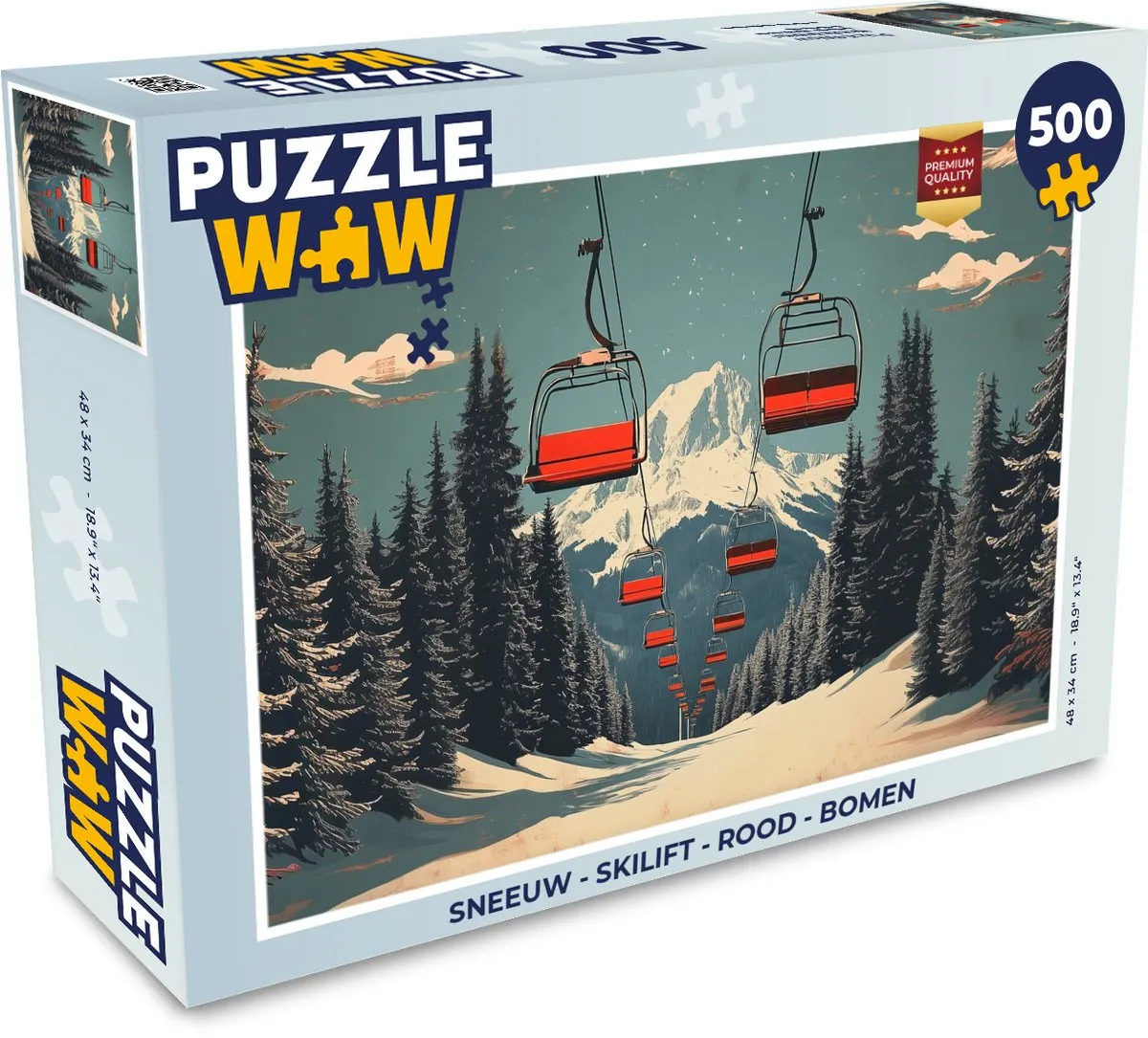 PuzzleWow Skilift Sneeuw Legpuzzel 500 Stuks - Rood