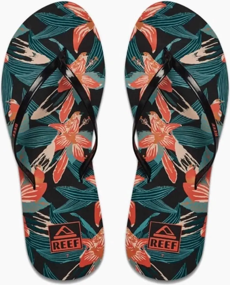 Reef Dames Bliss-Full Slippers Black Hibiscus Maat US7 EU37.5