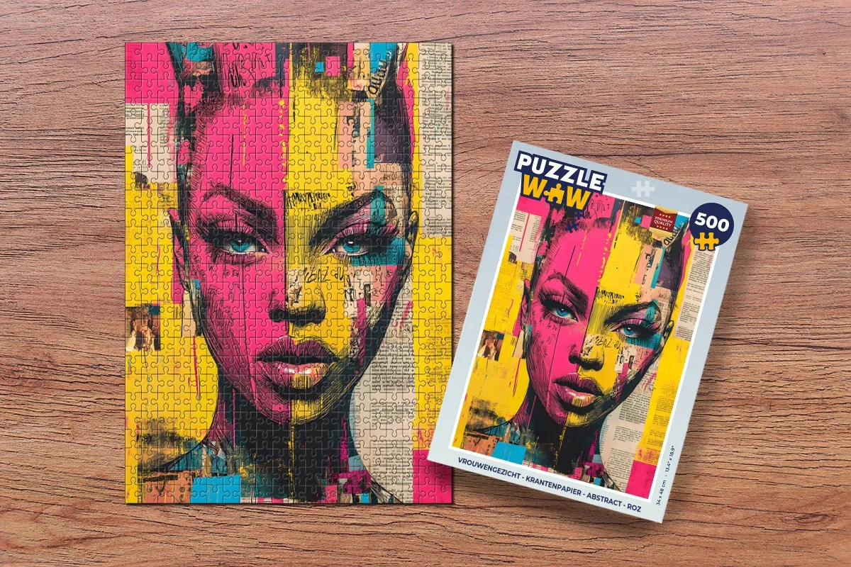 PuzzleWow Legpuzzel Vrouwengezicht 500 Stuks - Roze