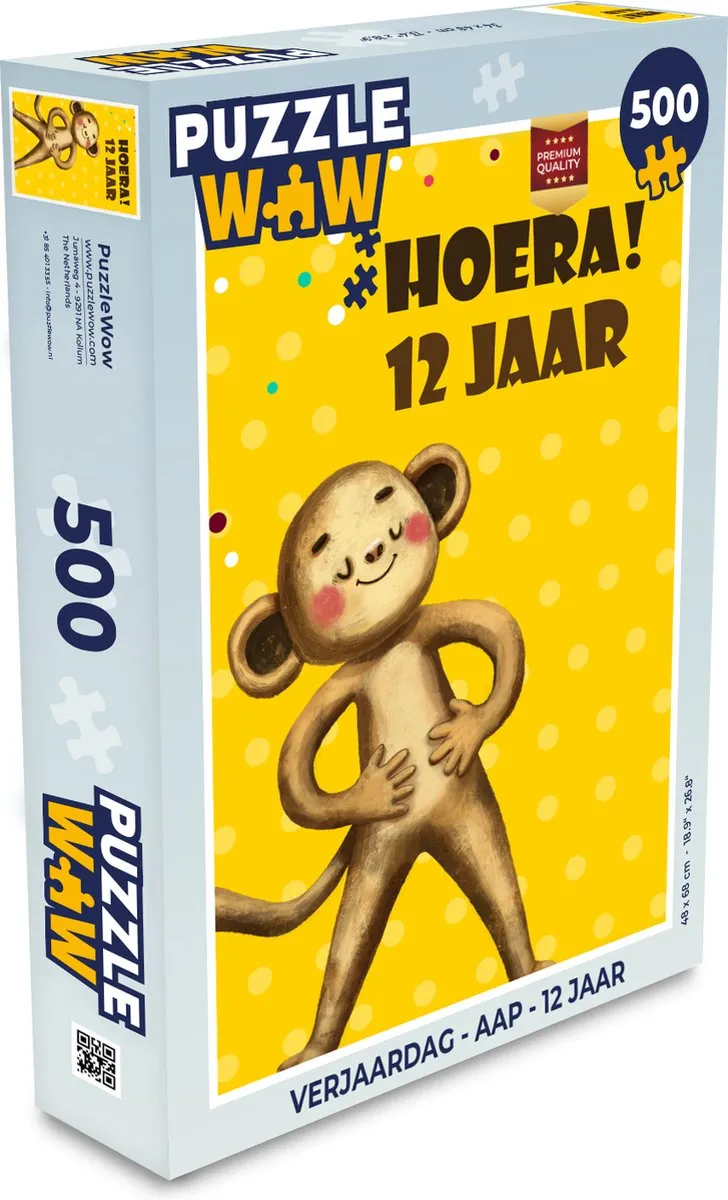 PuzzleWow Verjaardag Aap Legpuzzel 500 Stuks - Multicolor