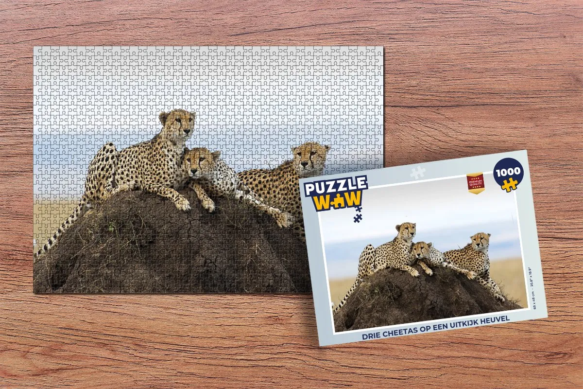 PuzzleWow Legpuzzel Drie Cheetas 1000 Stuks - Multicolor