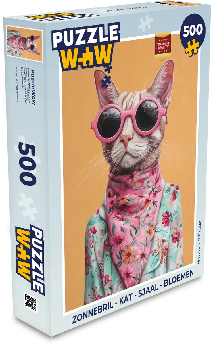 PuzzleWow Kat Sjaal Bloemen Legpuzzel 500 Stuks