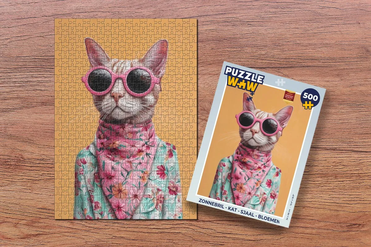 PuzzleWow Kat Sjaal Bloemen Legpuzzel 500 Stuks