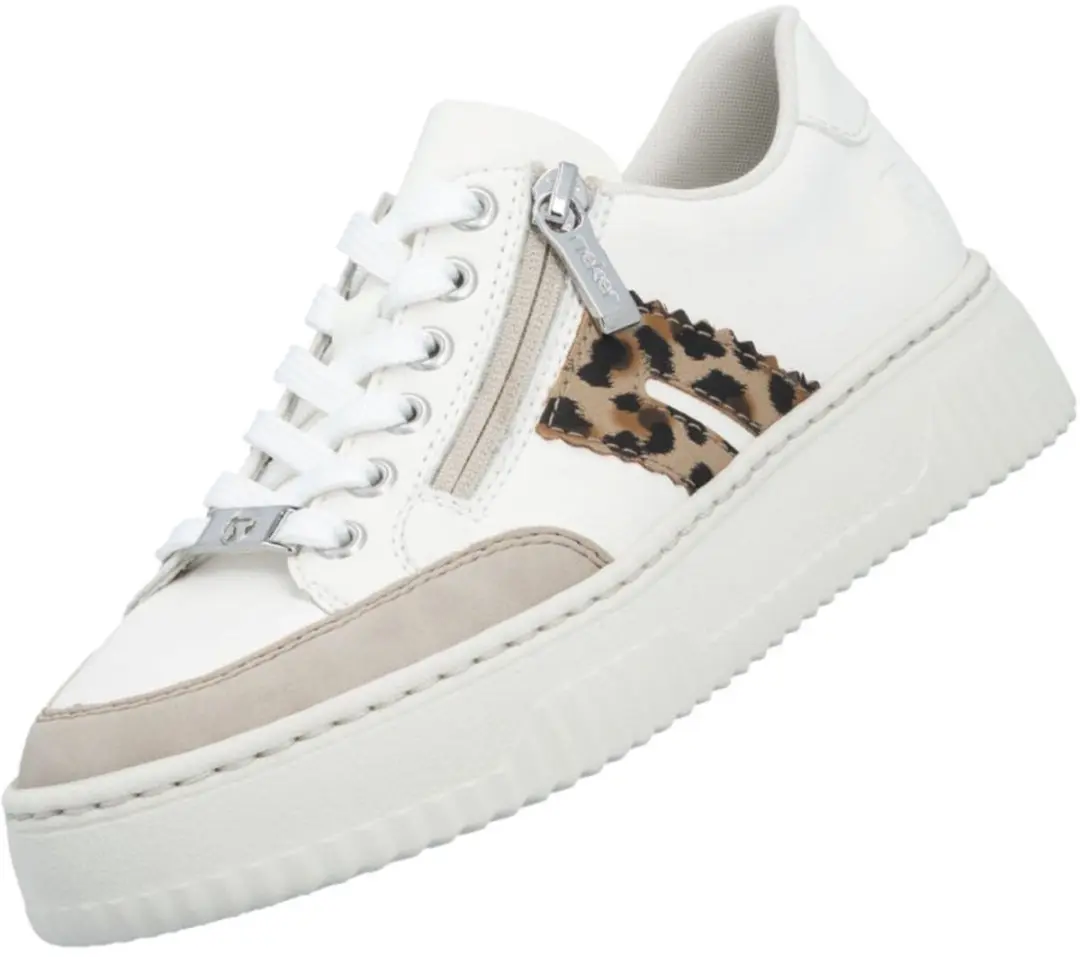 Rieker dames leren sneaker wit/beige