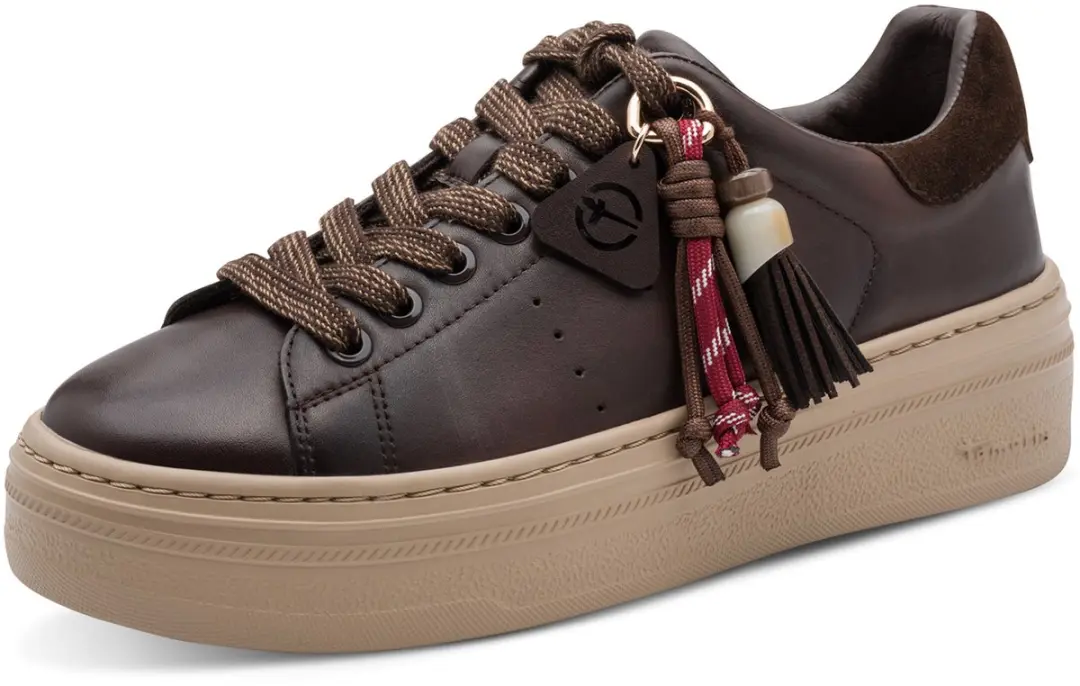Tamaris dames leren sneaker 1-23775-47-304 dames veterschoen bruin