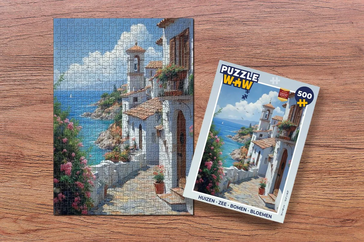 PuzzleWow Legpuzzel 500 Stuks - Zee, Bloemen & Huizen