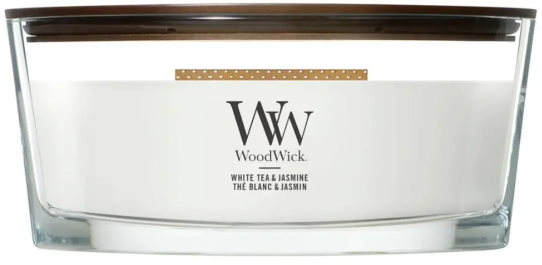 Woodwick Heartwick Flame Ellipse Geurkaars - White Tea & Jasmine 50 uur - afbeelding 4 van 4