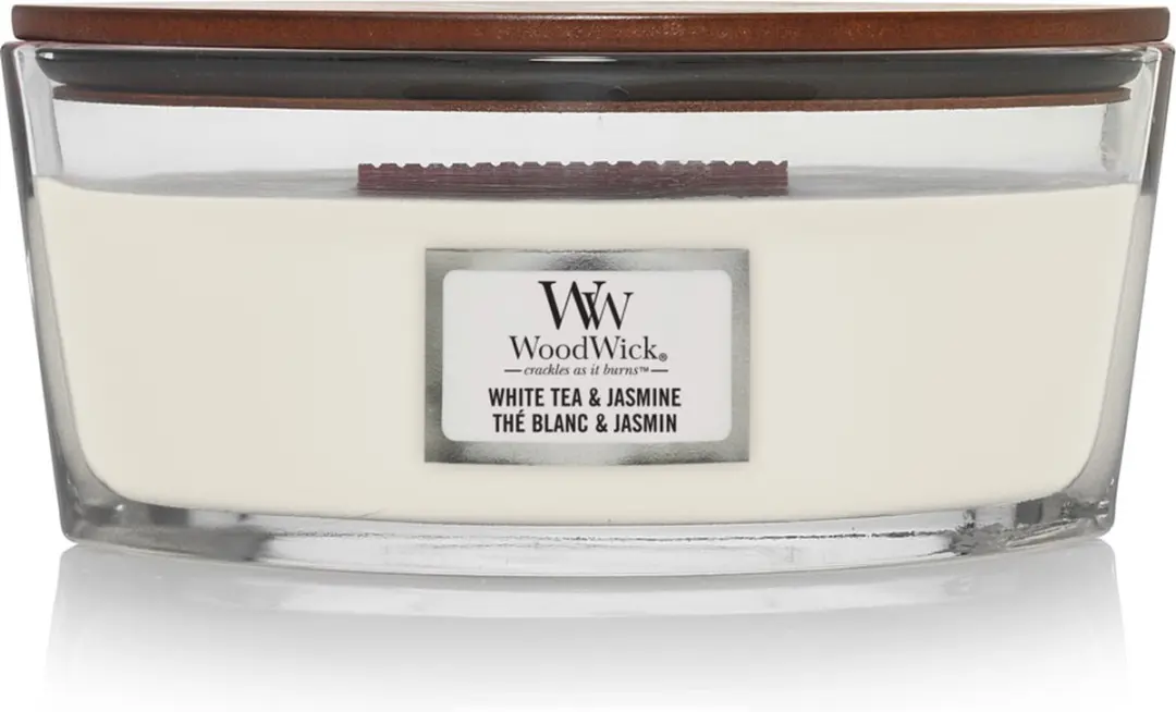 Woodwick Heartwick Flame Ellipse Geurkaars - White Tea & Jasmine 50 uur - afbeelding 3 van 4