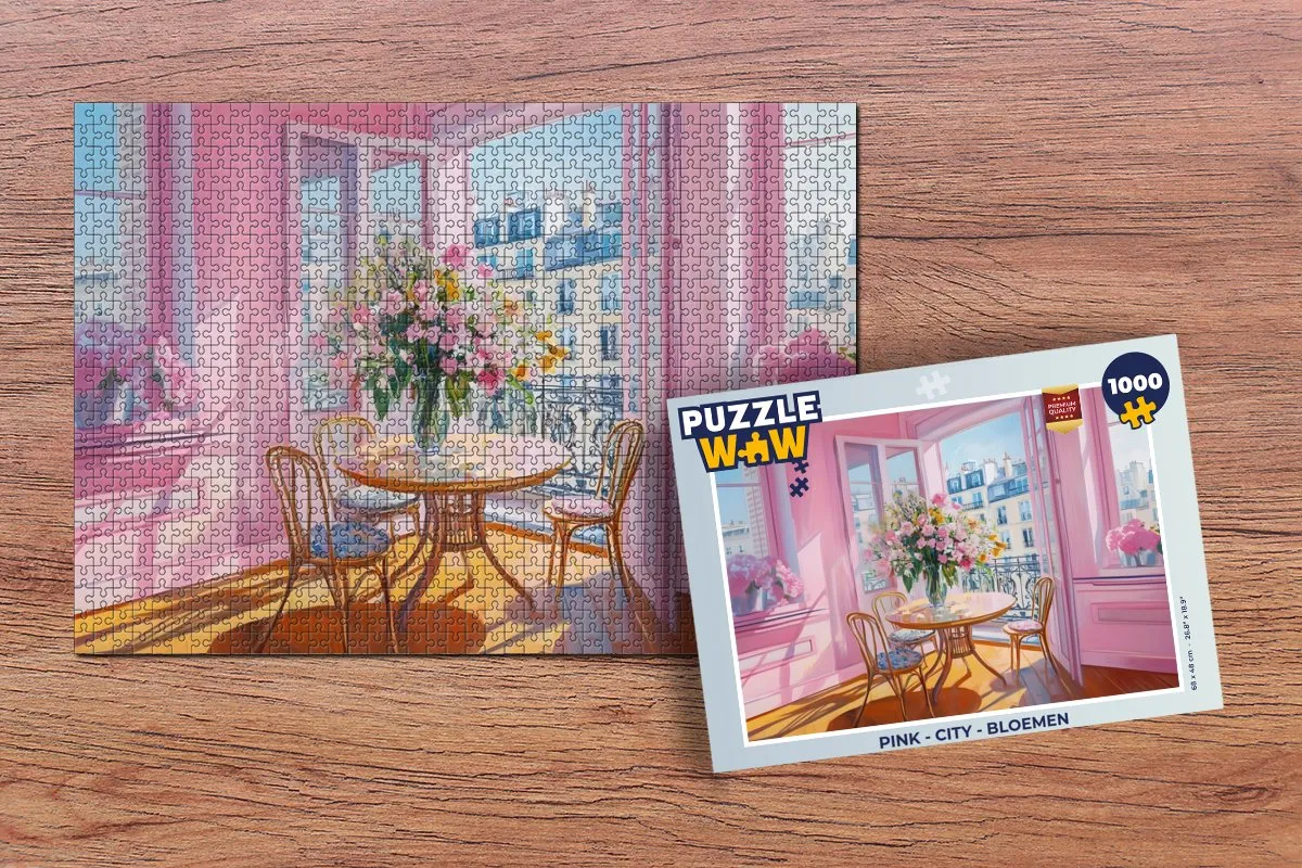PuzzleWow Legpuzzel 1000 Stuks - Roze Stad