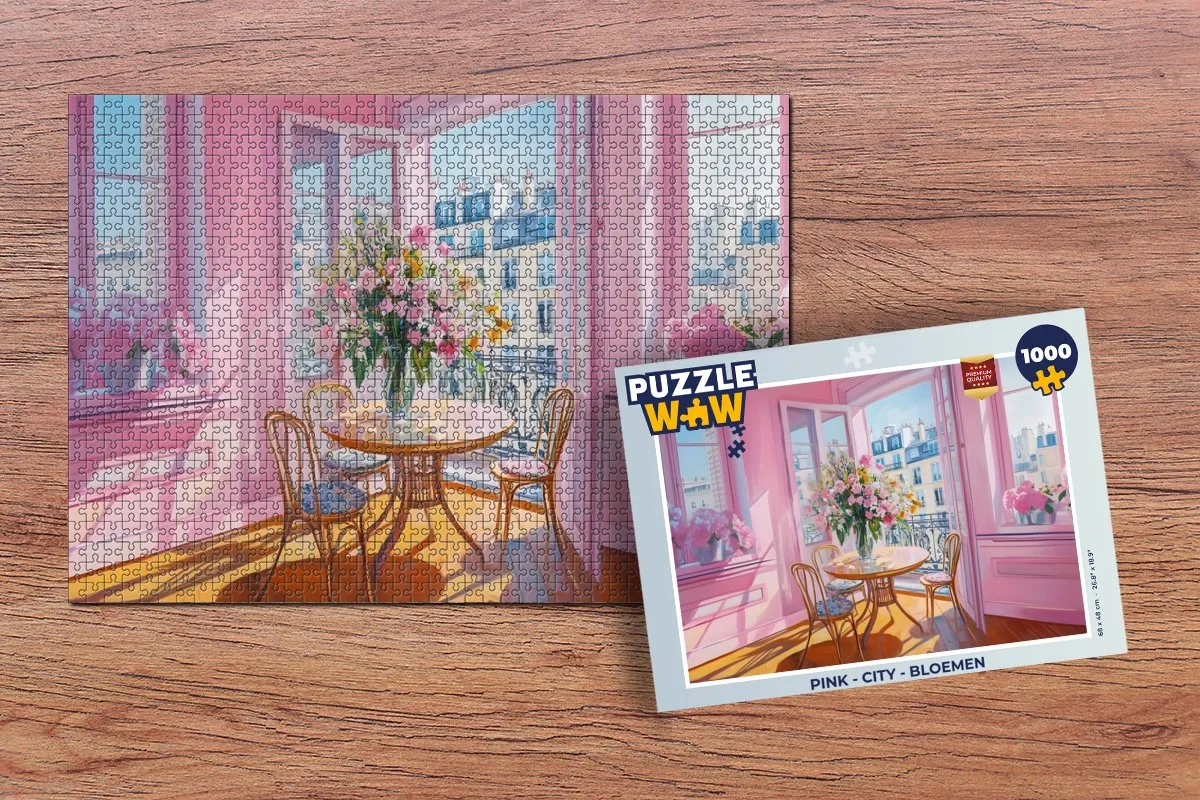 PuzzleWow Legpuzzel 1000 Stuks - Roze Stad