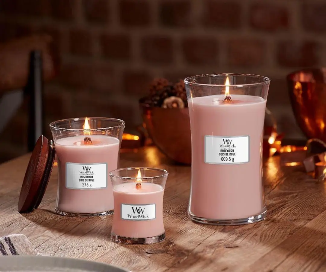 Woodwick Heartwick Flame Ellipse Geurkaars - Rosewood 50 uur - afbeelding 3 van 6