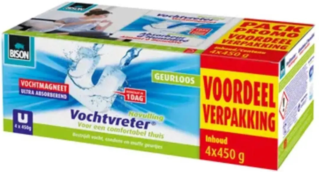 Bison Vochtvreter Magneet Navulling 4x450g - Parfumvrij - afbeelding 3 van 5