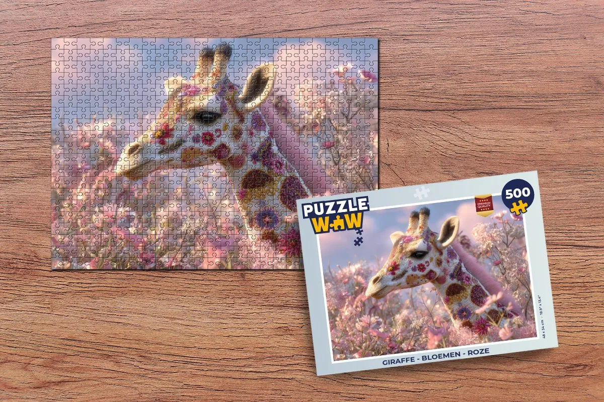 PuzzleWow Giraffe Bloemen Legpuzzel 500 Stuks - Roze