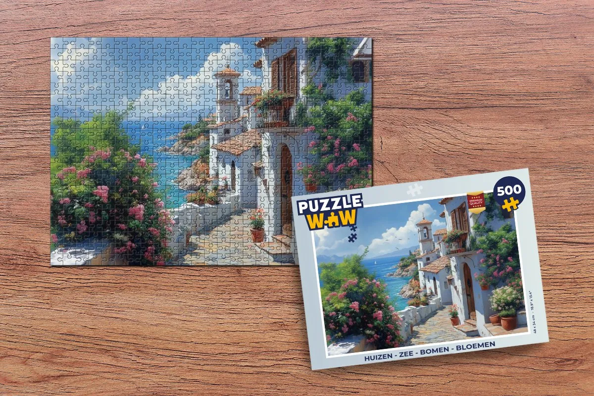 PuzzleWow Legpuzzel 500 Stuks - Zee/Bloemen/Huizen