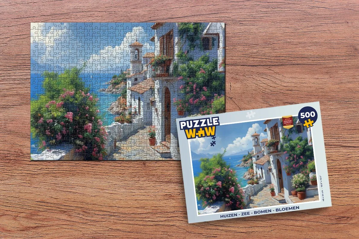 PuzzleWow Legpuzzel 500 Stuks - Zee/Bloemen/Huizen