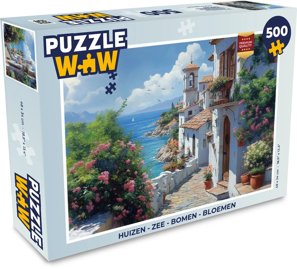 PuzzleWow Legpuzzel 500 Stuks - Zee/Bloemen/Huizen