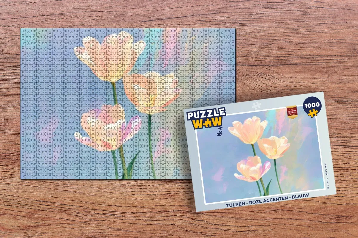 PuzzleWow Legpuzzel Tulpen 1000 Stuks - Roze/Blauw