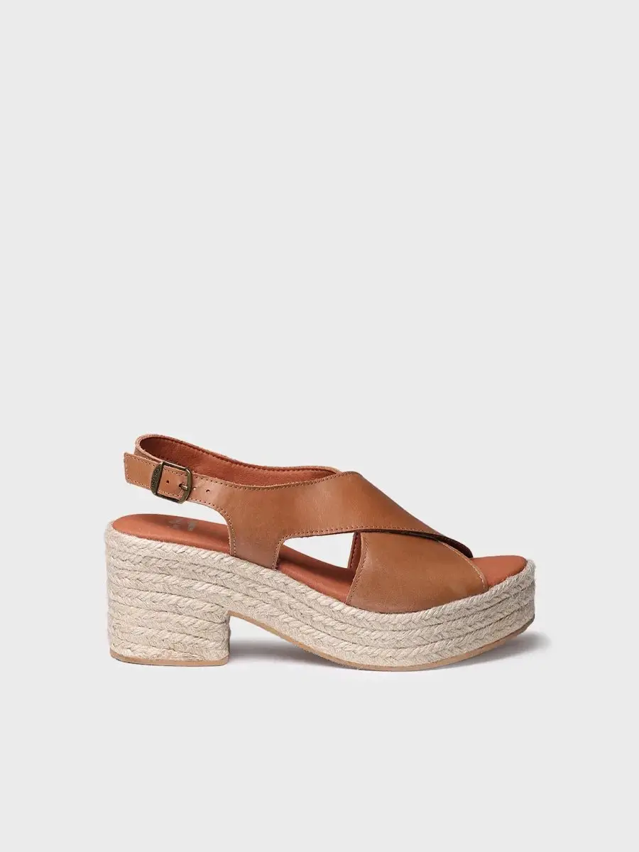 Dames espadrille van leer met brede hak
