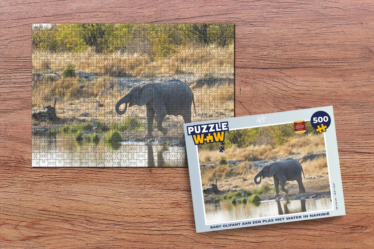 PuzzleWow Legpuzzel Baby Olifant Namibië 500 Stuks - Multicolor