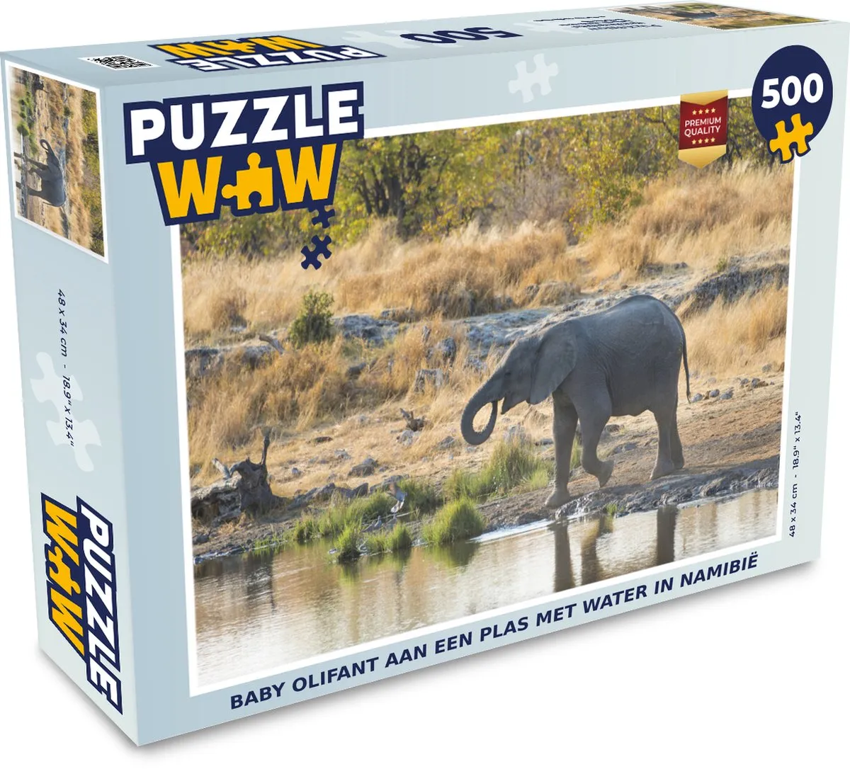 PuzzleWow Legpuzzel Baby Olifant Namibië 500 Stuks