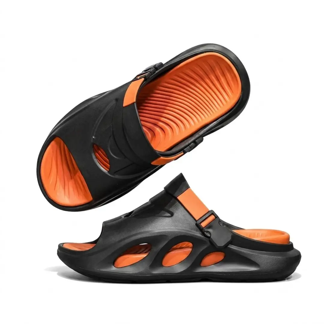 Zwarte badslippers unisex EVA slippers met verstelbare hielband open teen antisl