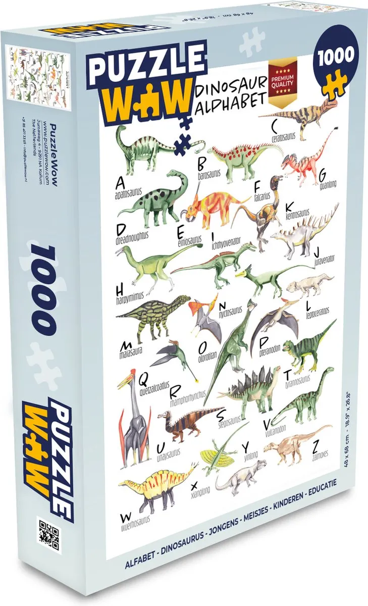 PuzzleWow Alfabet Dinosaurus Legpuzzel 1000 Stuks