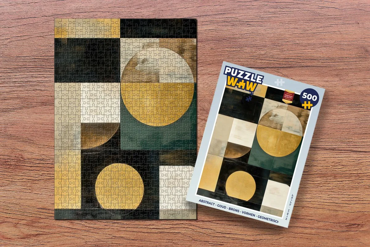 PuzzleWow Abstract Geometrische Legpuzzel 500 Stuks - Goud/Zwart