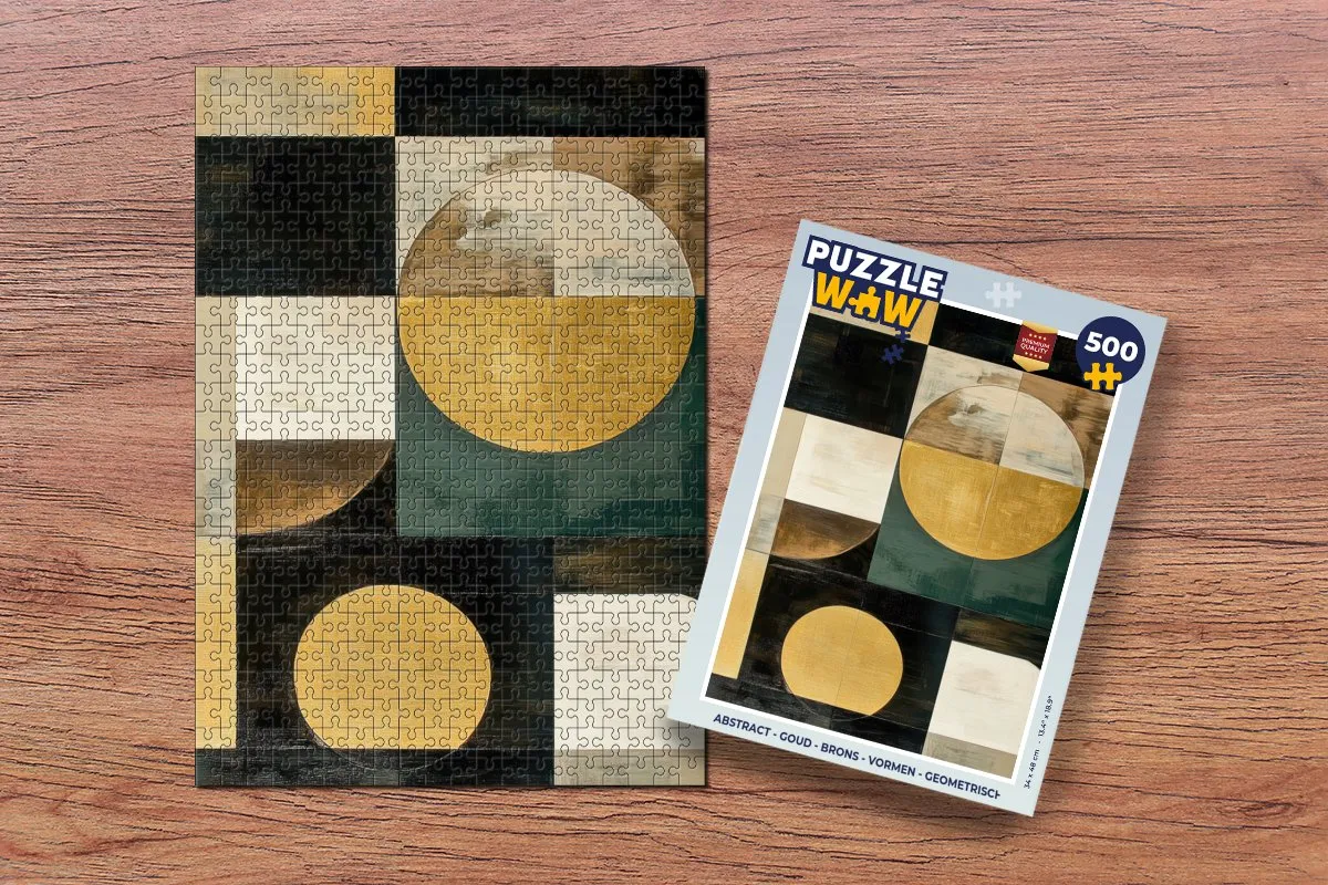 PuzzleWow Abstract Geometrische Legpuzzel 500 Stuks - Goud/Zwart