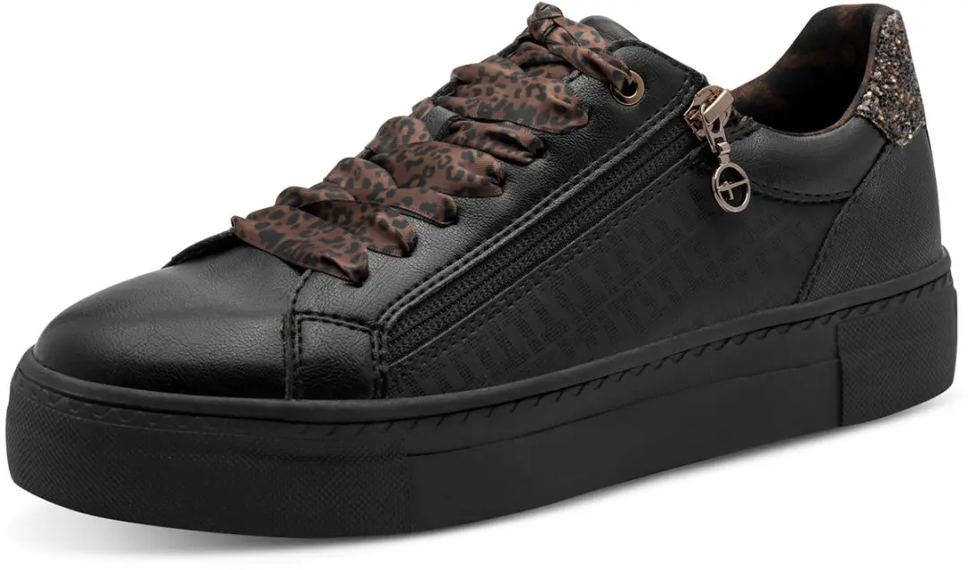 Tamaris lage toptrainers 1-23313-41-090 damesschoenen vegan zwart/luipaardprint